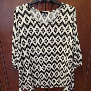 Women's Peach Love Chevron Printed Black White Blouse Size 2XL